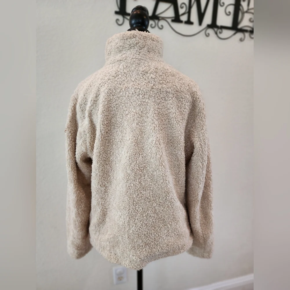 EUC Pendleton Ladies Camel / Creme & Blue Plaid Trim full zip Sweater - Picture 4 of 7